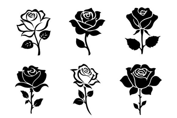 A Set of Rose Flowers Silhouettes for Graphics and Illustrations