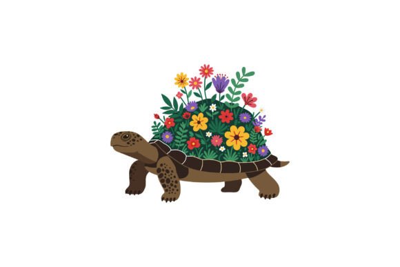 A Tortoise Adorned with Vibrant Flowers