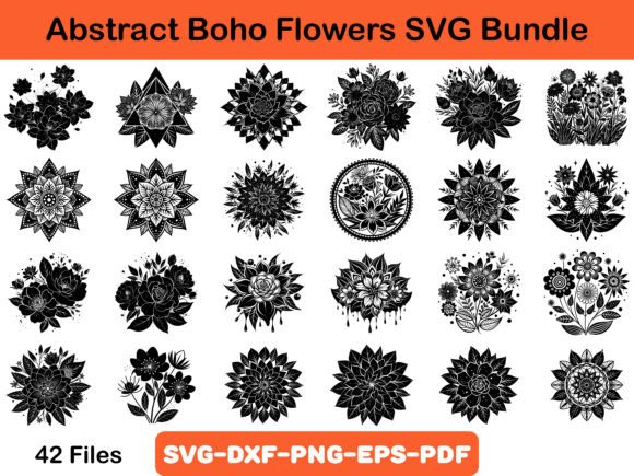 Abstract Boho Flowers SVG Bundle