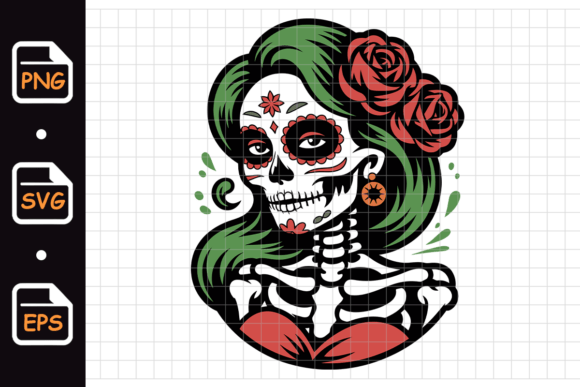 Beautiful Sugar Skull Woman with Roses Graphics