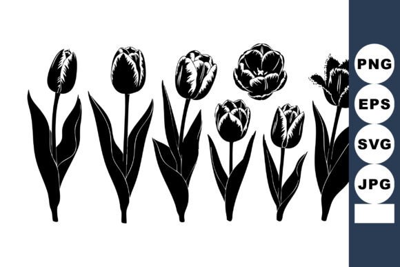 Black Silhouette Tulip Graphics for Modern Editorial Design