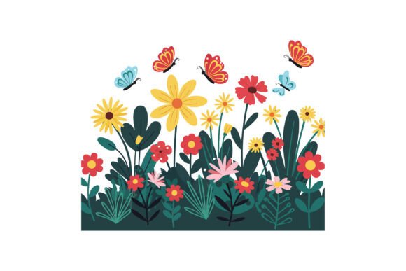 Colorful Flowers and Butterflies Graphics for Editorial Design