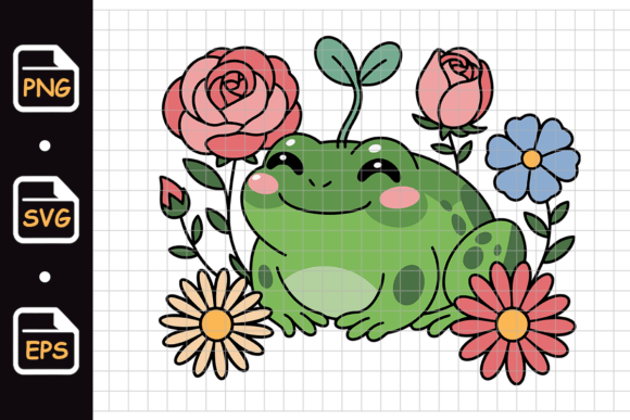 Cute Frog with Flowers Cartoon Graphics