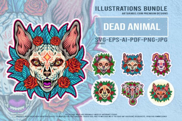 Day of the Dead Animal Horror with Roses Graphics