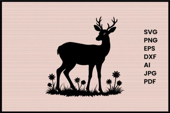 Deer in Meadow with Flowers Graphics