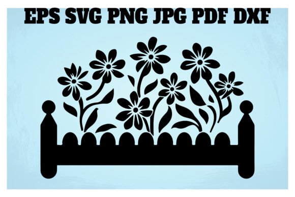 Fence with Flowers Silhouette Clipart Graphics and Illustrations