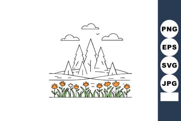 Forest Landscape with Orange Flowers Graphics