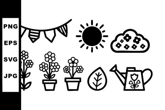 Gardening Vector Set with Flowers, Water Graphics