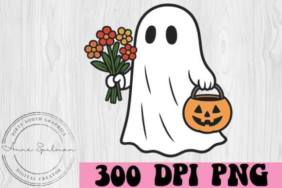 Ghost W Flowers Jack O Lantern Graphics for Editorial and Web Use