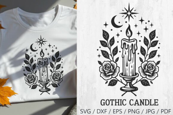 Gothic Candle with Roses SVG
