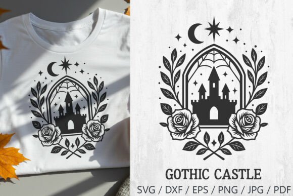 Gothic Castle with Roses and Moon SVG for Branding and Packaging