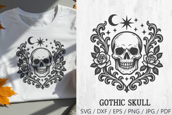 Gothic Skull with Roses and Moon SVG – A Versatile Graphic for Dark Aesthetic Brands