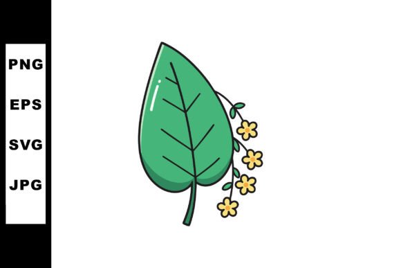 Green Leaf with Small Yellow Flowers Vec for Branding and Marketing