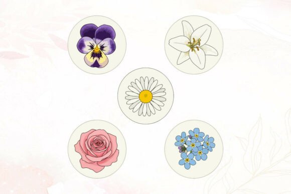 Hand-drawn Flowers in Circles Graphics