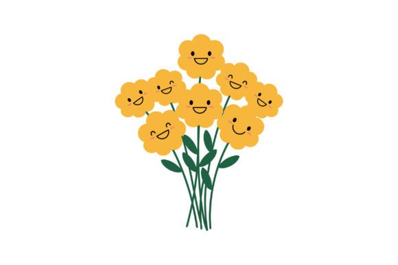 Happy Yellow Flowers with Smiling Faces Graphics