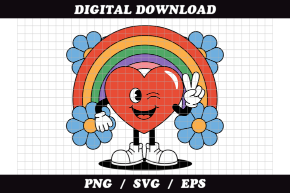 Heart Character with Rainbow and Flowers Graphics