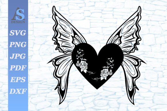 Heart with Roses and Wings Graphics