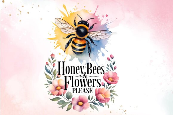 Honey Bees Flowers Sublimation Graphics