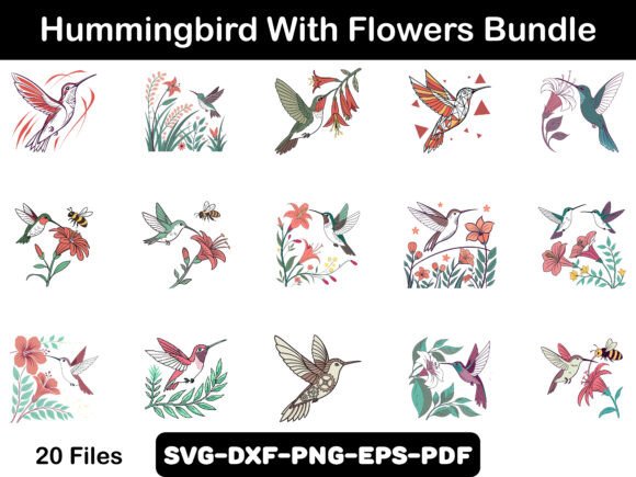 Hummingbird with Flowers Graphics