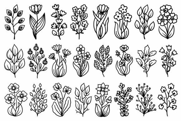 Line Art Plants and Flowers Graphics for Modern Editorial Design