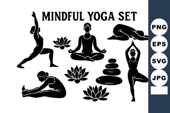 Mindful Yoga Set with Lotus Flowers and Graphics