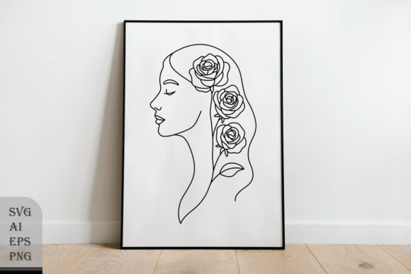 Outline Woman's Head with Roses - A Versatile Graphic Design Asset