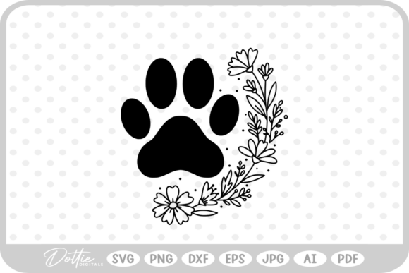 Paw Print with Flowers Graphics for Creative Projects
