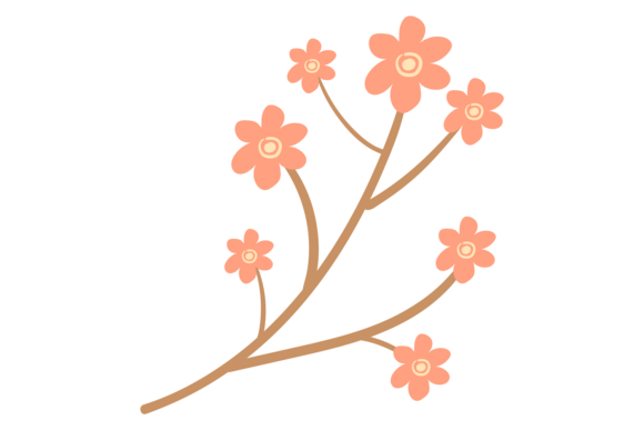 Plant Branch with Flowers. Color Trendy