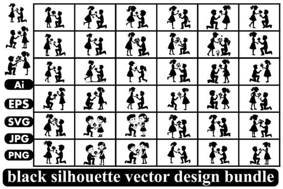 Silhouette Man Giving Flowers to Woman Graphics