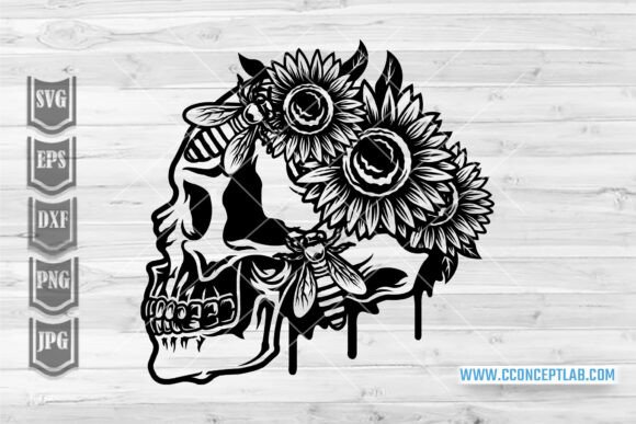 Skull Flowers Bees Svg