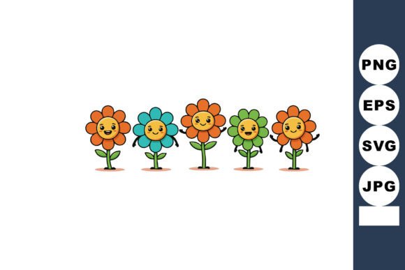 Smiling Colorful Cartoon Flowers Graphics for Local Branding
